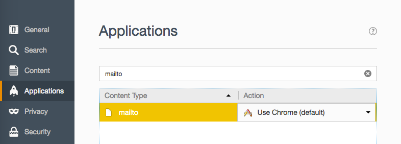 Firefox Preferences > Applications