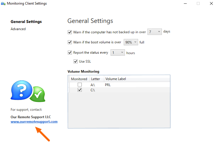 Windows Monitoring Client Control Panel