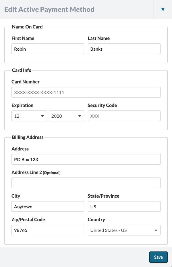 Edit Active Payment Method