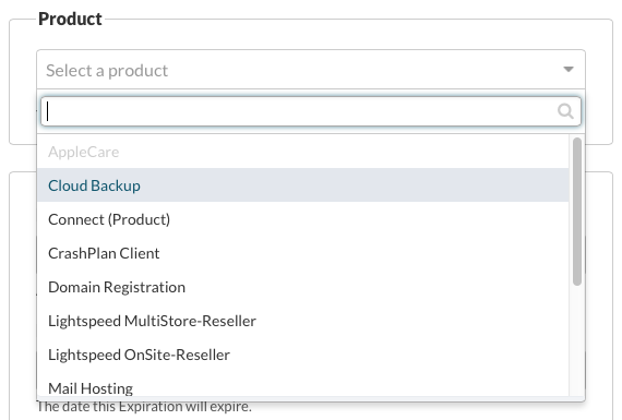 Select the Product for the Expiration