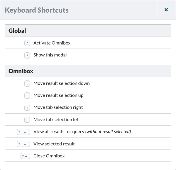 Keyboard Shortcuts modal