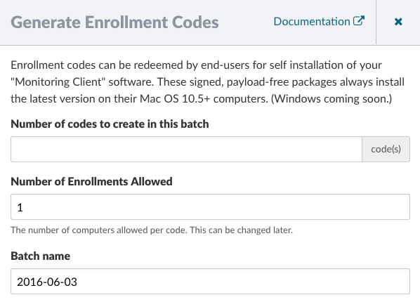 Generate Enrollment Codes Form