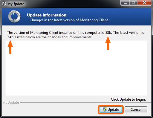 Update.exe displays current version installed and new version