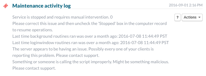 Maintenance activity log
