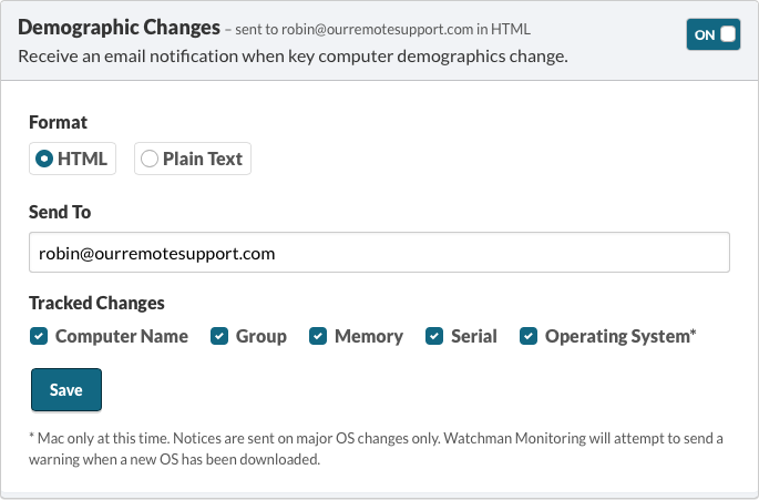 Demographic Changes Configuration