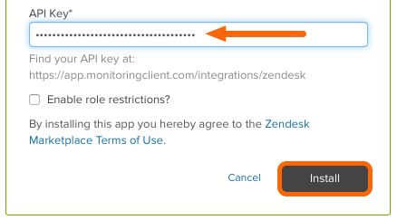 Paste API Key in Zendesk