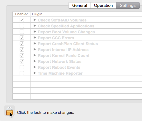 Unlock the Monitoring Client Preference Pane to make changes.
