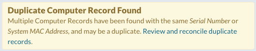 Duplicate Computer Record Nortification Alert Warnings