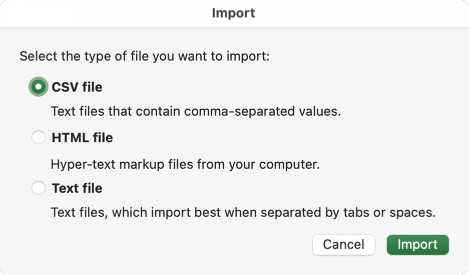 Excel CSV Import: select CSV file