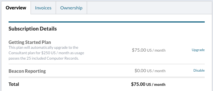 Getting Started Plan - Subscription Detais