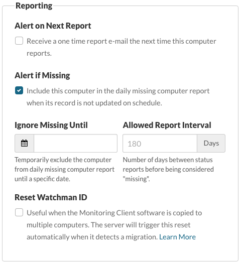 Computer Overview Reporting Settings