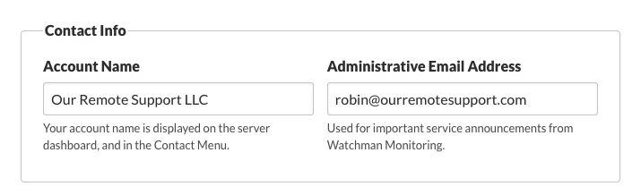 Contact Info | Account Name Administrative Email Address