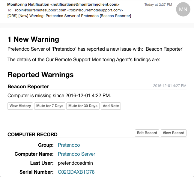 Example Beacon Alert Email