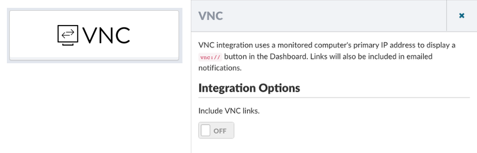 Enable the VNC Checkbox to include vnc:// urls in emails, and on the Dashboard