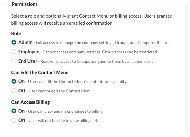 Permissions in the Server Dashboard