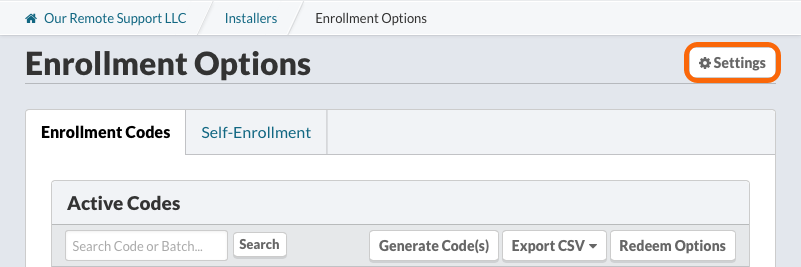 Enrollment Codes > Generate Enrollment Codes