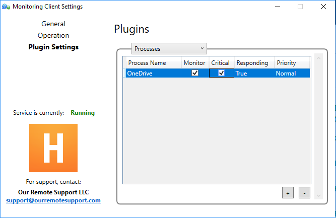 Processes Plugin Control Panel