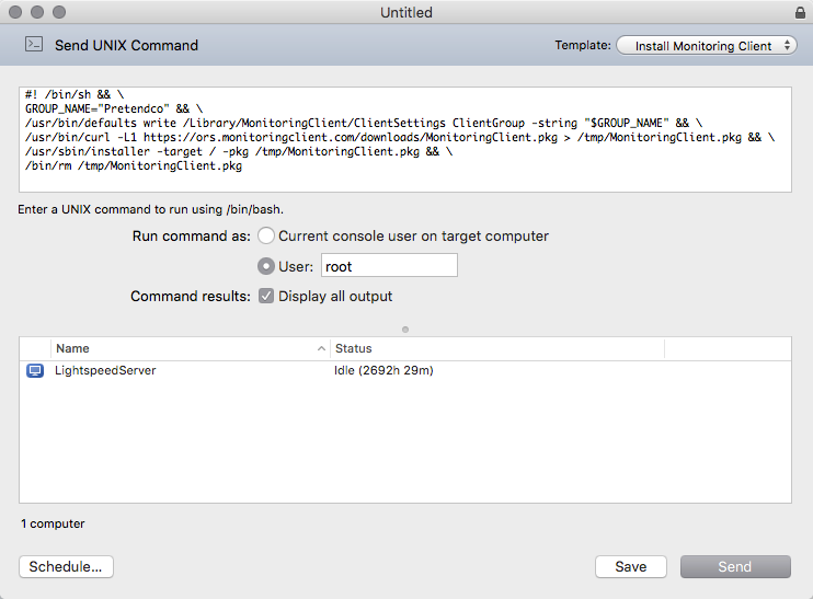 Send a command via Apple Remote Desktop