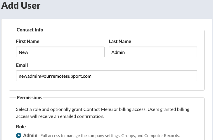 Add a new Admin user account.