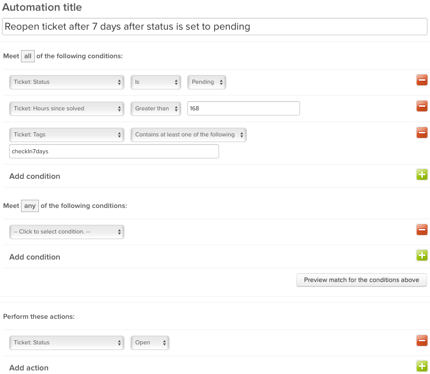 Automation: Reopen ticket after 7 days