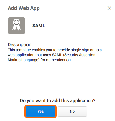 Add SAML Web App confirmation