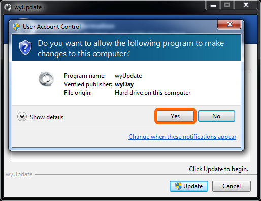 Allow wyUpdate to make changes to your computer
