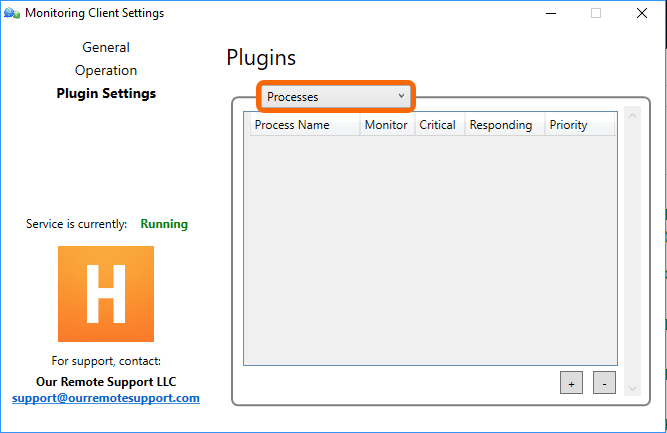 Control Panel > Plugin Settings > Processes