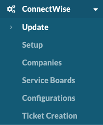 ConnectWise integration menu