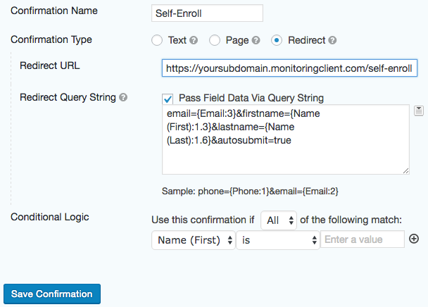 Option 2: Confirmation Redirect