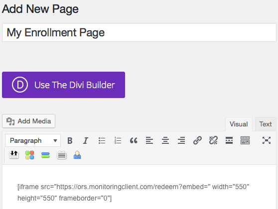 Embedded iFrame on a new WordPress page.
