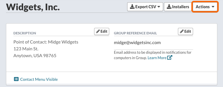 Group Page > Actions menu