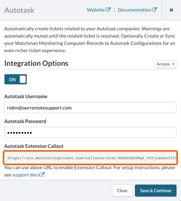 Copy Autotask Extension Callout