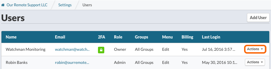 Current User Listing
