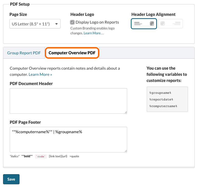 Computer Overview PDF Settings