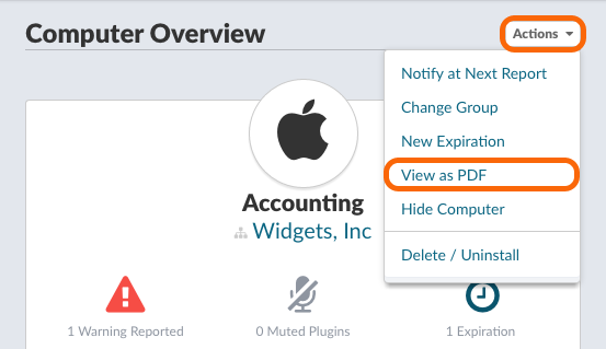 Actions > View as PDF