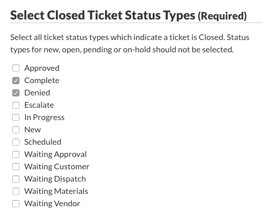 Select Closed Ticket Status Types