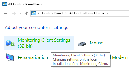 Click on Monitoring Client Settings (32-bit)