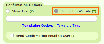 Form Settings: Redirect to Website