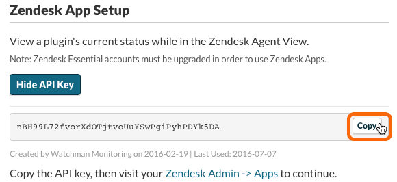Show API Key and Copy