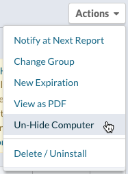 Actions menu > Un-Hide Computer