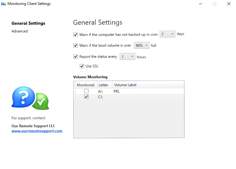 Windows Monitoring Client Control Panel