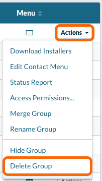 Line item Actions menu > Delete Group
