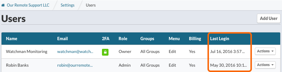 Current User Listing