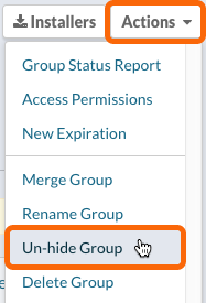 Group Page: Actions > Unhide Group