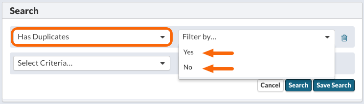 Search Criteria: Has Duplicates
