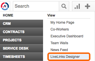 Autotask: Home > LiveLinks Designer