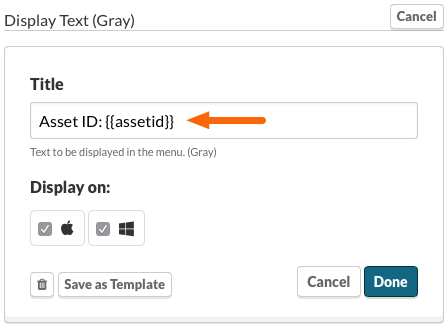 Display Asset ID as grey text in the menu.