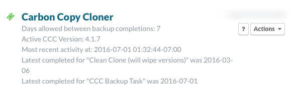 Carbon Copy Cloner Status
