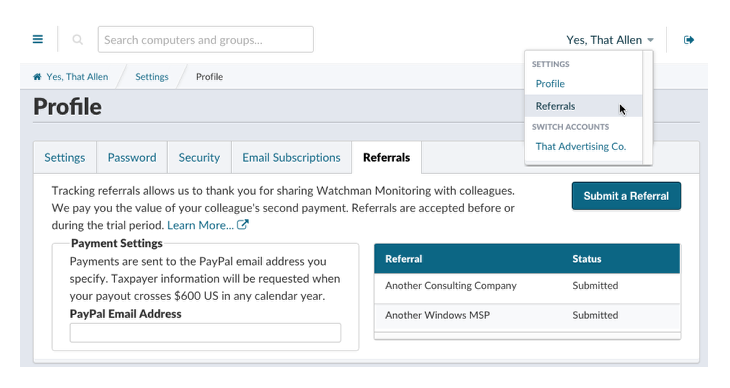 Submit referrals within your dashboard.