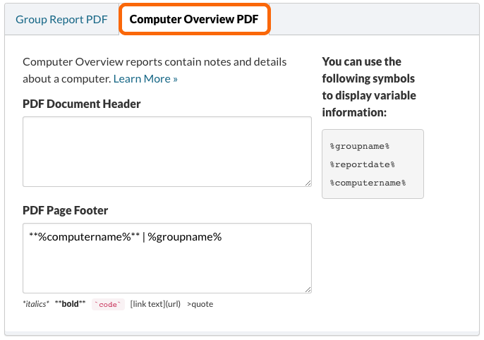 Computer Overview PDF Settings